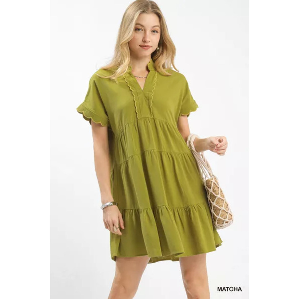 Umgee Linen Mini Dress with Scallop Trim